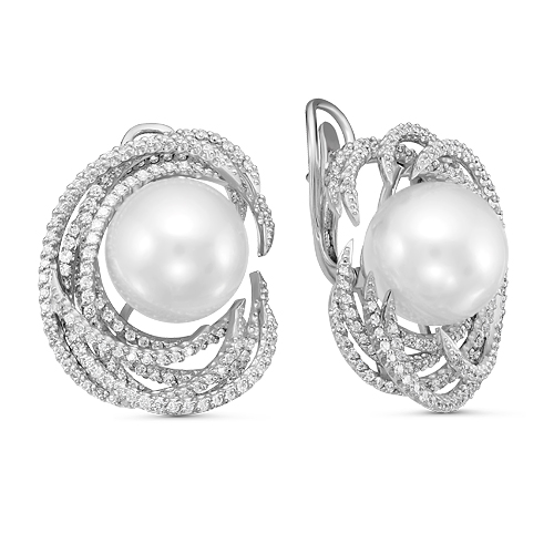 2893-02 Серьги из Золот�а с вставками - Бриллиант, Жемчуг