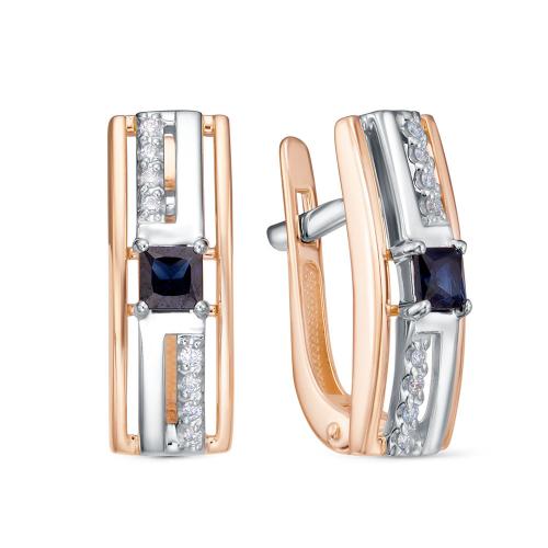 3069/2-02 Серьги из Золот�а с вставками - Сапфир, Бриллиант