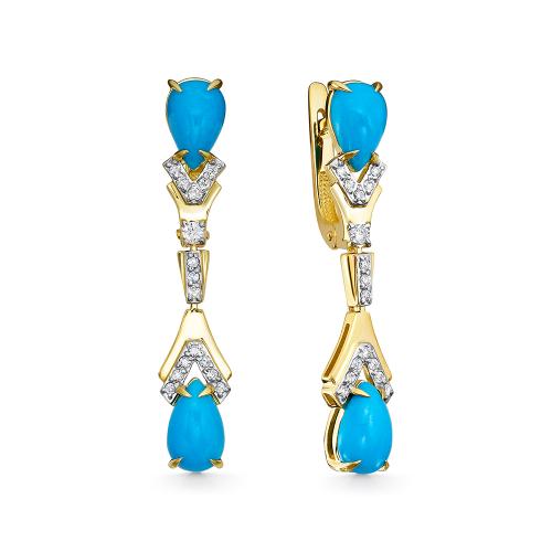 5298-02 Серьги из Золот�а с вставками - Бирюза, Бриллиант