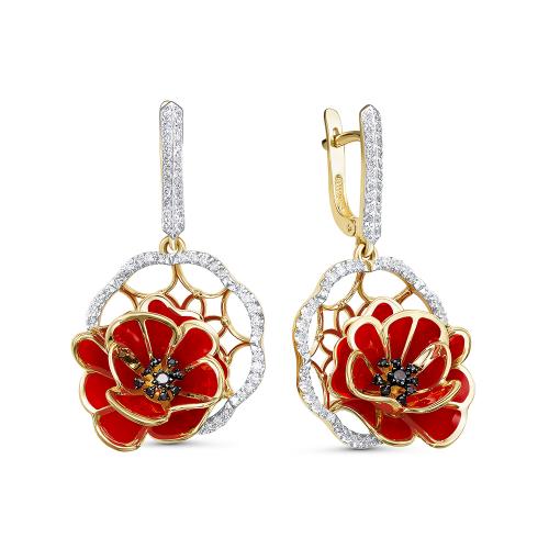 3976-02 Серьги из Золот�а с вставками - Бриллиант, Эмаль