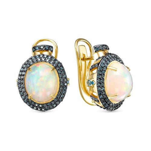 4868-02 Серьги из Золот�а с вставками - Бриллиант, Топаз, Опал