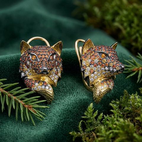 Серьги из золота c бриллиантами,  и цитринами