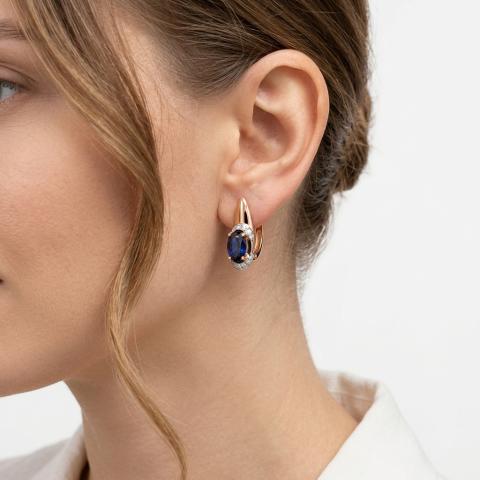 Серьги из золота c бриллиантами и сапфирами
