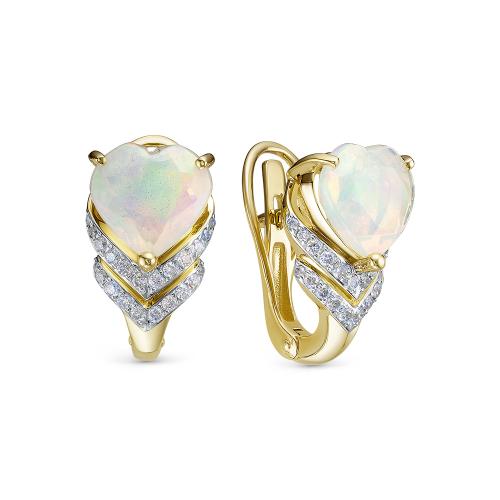3999-02 Серьги из Золот�а с вставками - Бриллиант, Опал