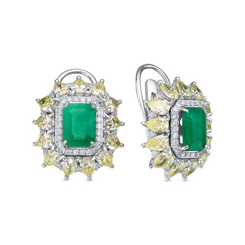 4968/1-02 Серьги из Золот�а с вставками - Бриллиант, Изумруд