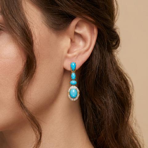 серьги из золота c бирюзой и бриллиантами