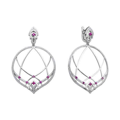 3995/3-02 Серьги из Золот�а с вставками - Бриллиант, Рубин