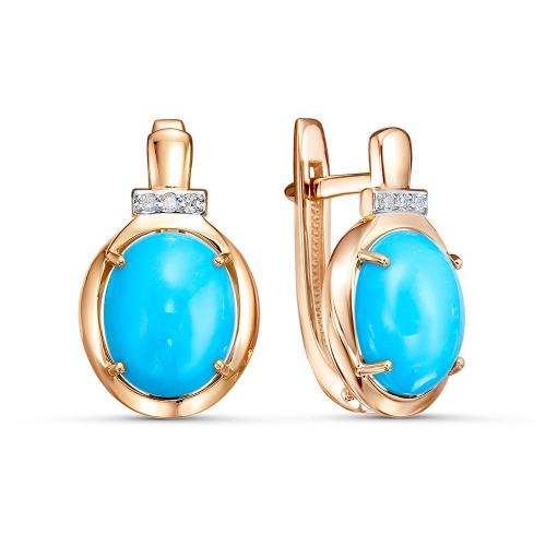 5848-02 Серьги из Золот�а с вставками - Бирюза, Бриллиант