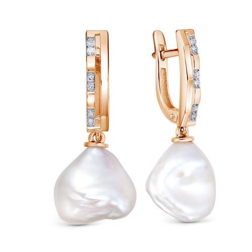 5993-02 Серьги из Золот�а с вставками - Бриллиант, Жемчуг