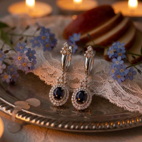 Серьги из золота c бриллиантами и сапфирами